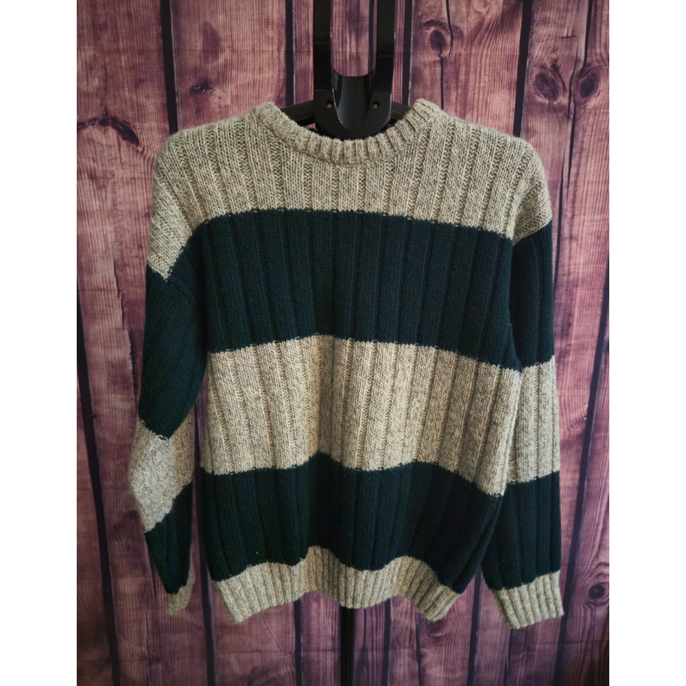 Vintage Wool Blend Chunky Rib Knit Striped Crewneck Sweater M Authentic Issue 90 - Picture 2 of 6